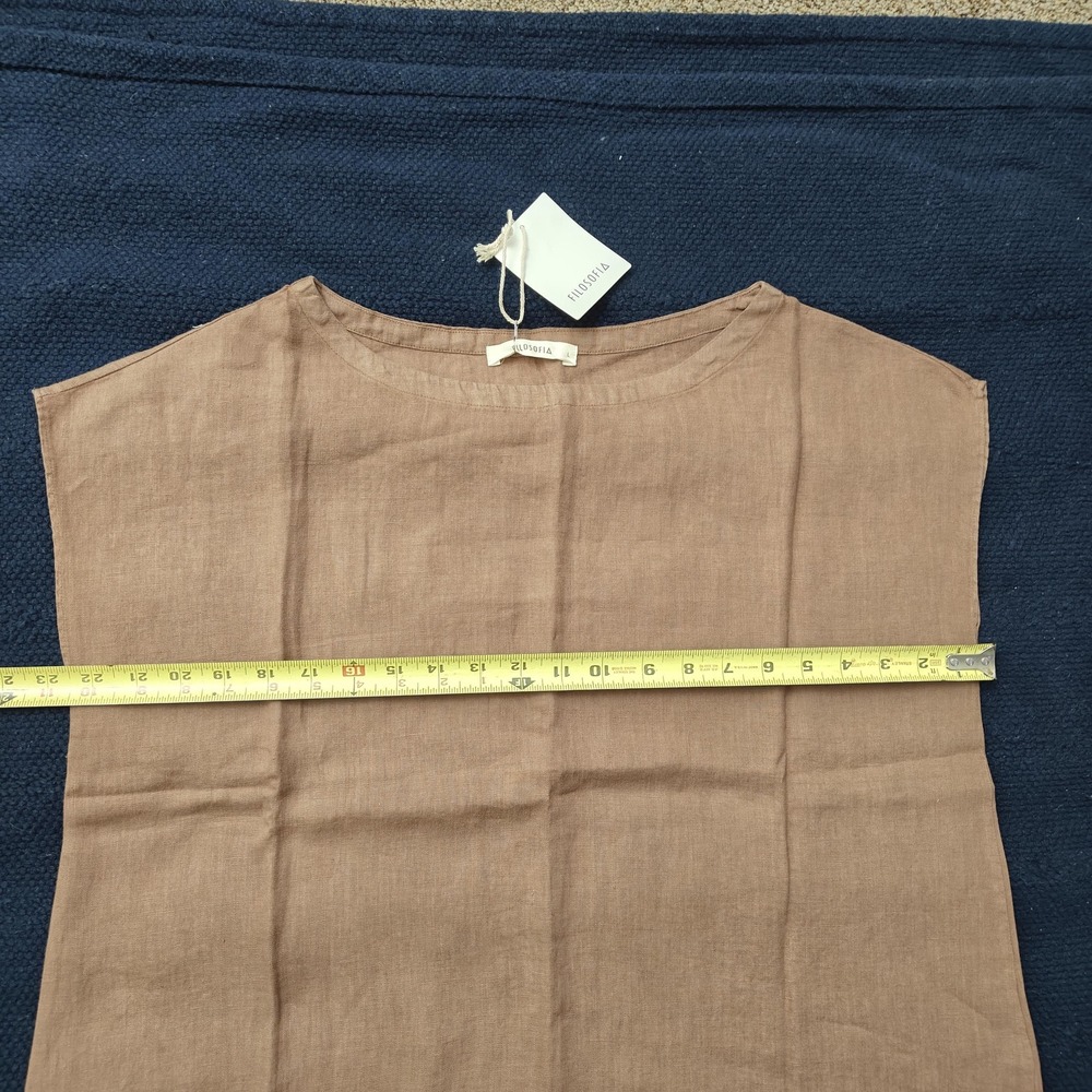 FILOSOFIA Women Linen Boxy Top L Brown 100% Linen Coastal Minimalist New - Picture 7 of 7